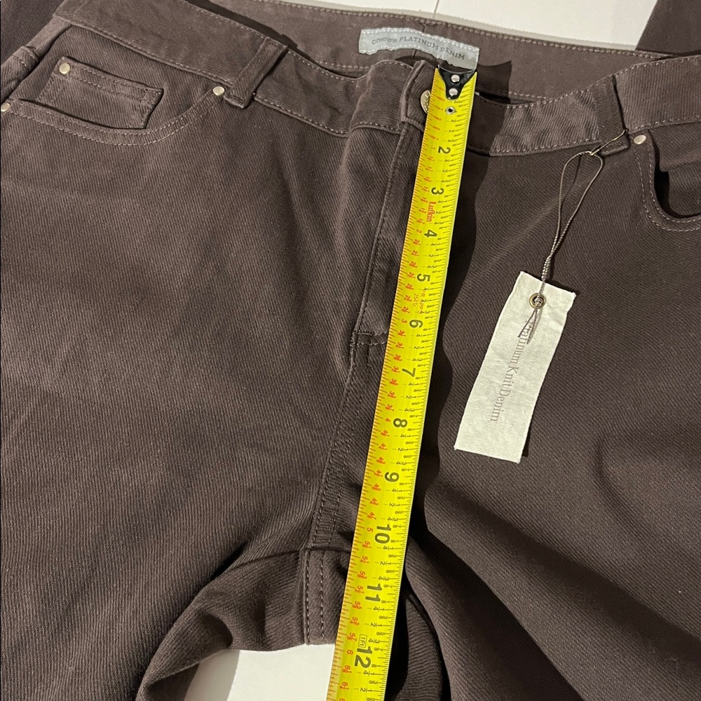 Chico's Platinum Denim Knit Jean Cocoa Bean Brown sz 2 Regular NEW! Straight Leg - Picture 4 of 6